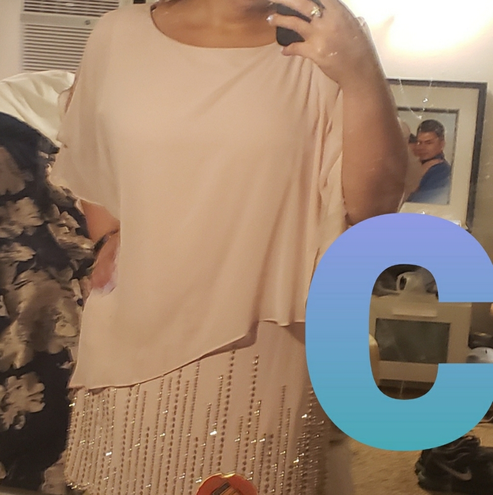 Xscape 16w Blush Chiffon Beaded Dress with Capelet